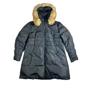 Valuker Women's Black Down Fill Fur Trim Hood Winter Puffer Parka Coat  Size 2X